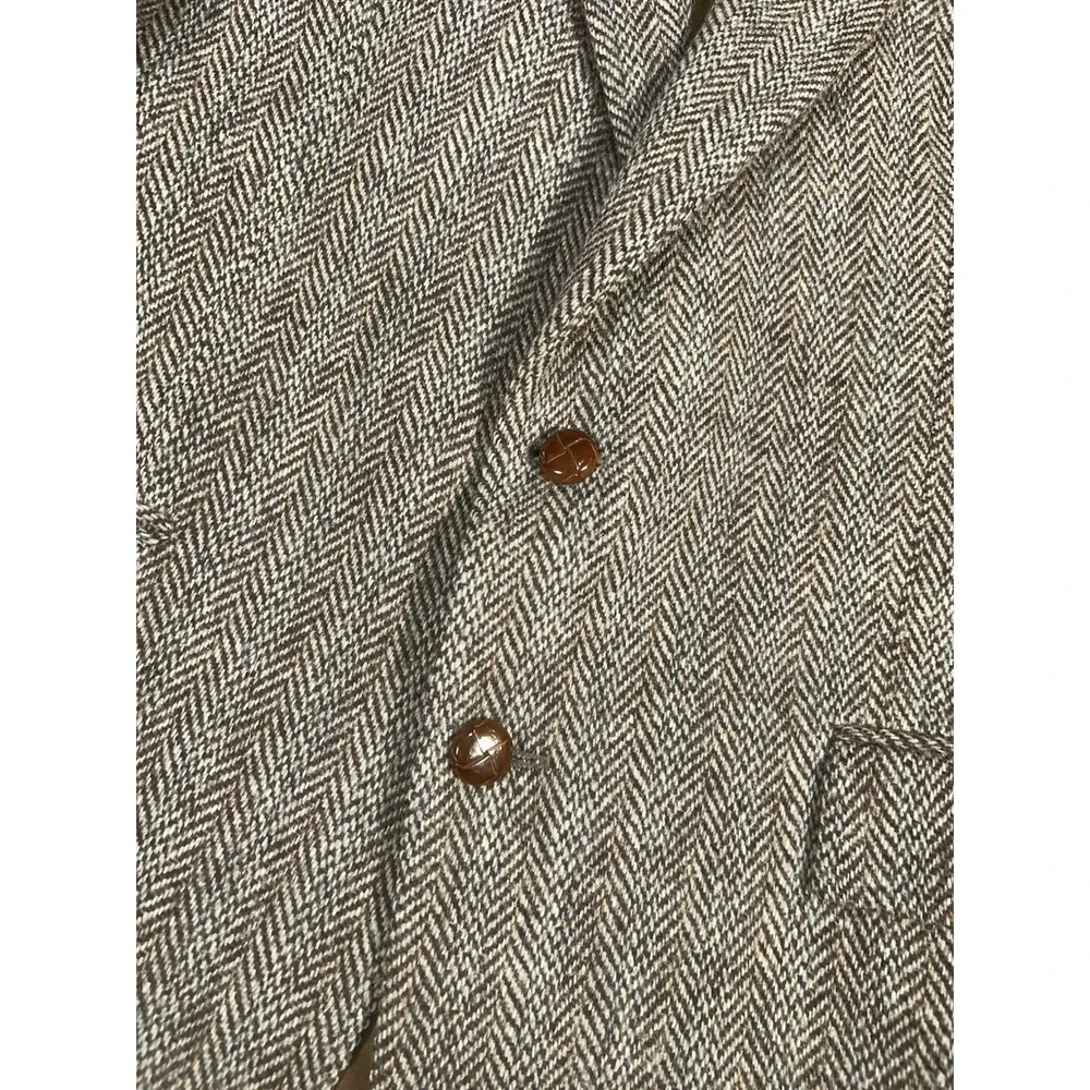Vintage Harris Tweed Blazer Jacket Men's 42R Beige Herringbone Scottish Wool